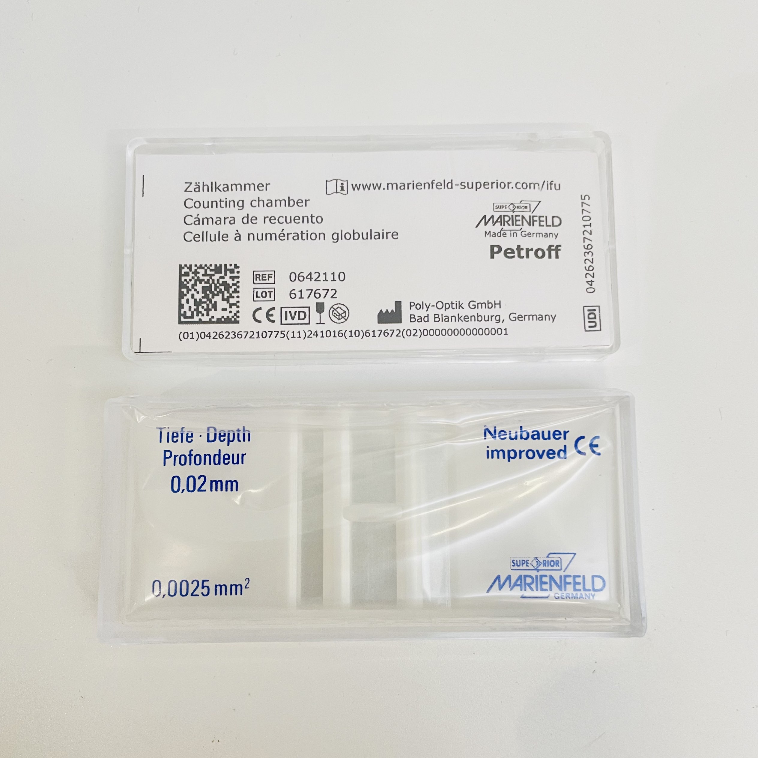 德国原装进口Marienfeld细菌计数板/精子计数板0642110 Petroff Neubauer-improved Tiefe Depth 0.02mm 德国原装进口Marienfeld细菌计数板/精子计数板0642110 Petroff Neubauer-improved Tiefe Depth 0.02mm